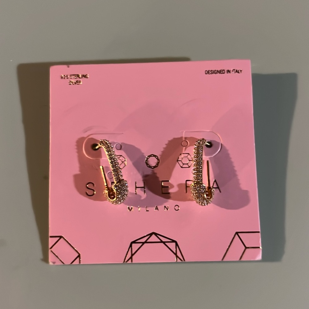 Italian Paperclip earrings s25 sterling silver gold finish